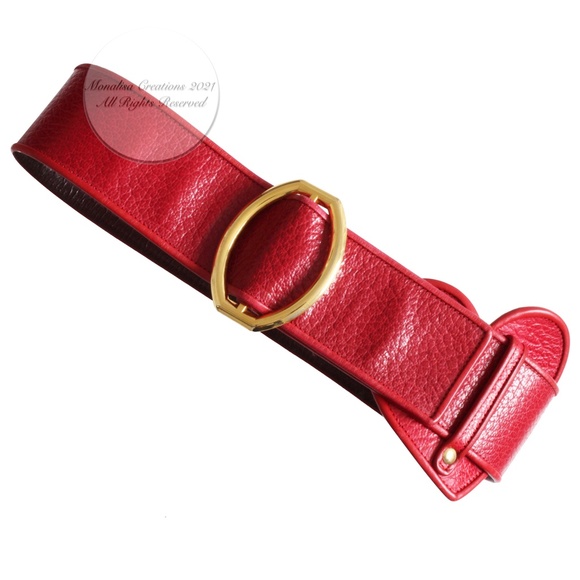 Yves Saint Laurent Wide Belt YSL Vintage Red Leather with Heart HTF Vintage - Picture 1 of 10